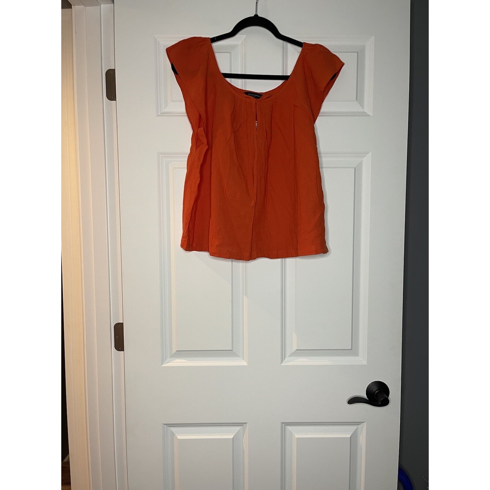 Banana Republic Linen Blend Flutter Sleeve Blouse Large Reddish Orange Nwt